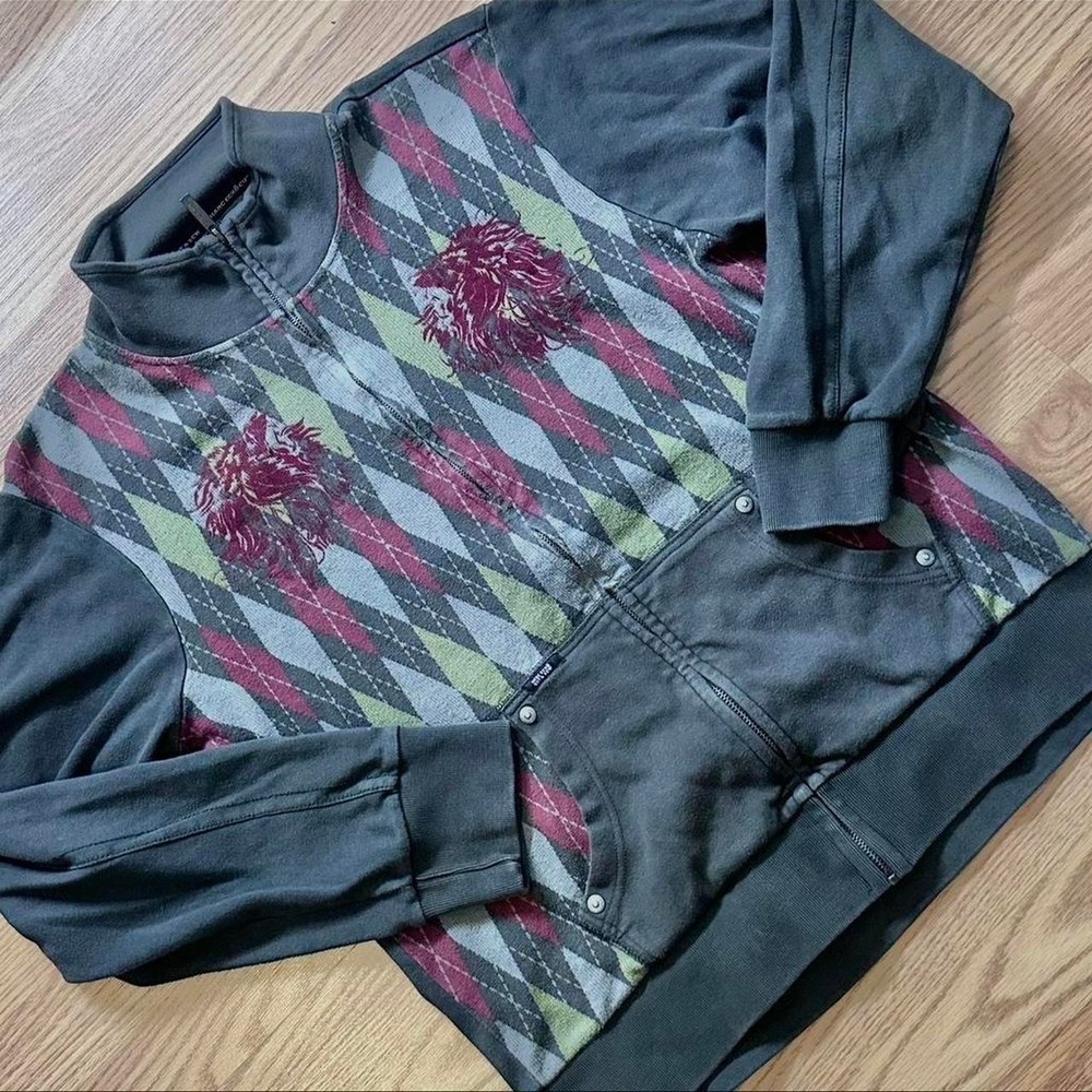 Vintage Marc Ecko Cut & Sew Argyle Quarter-Zip Sweatshirt – Size L
